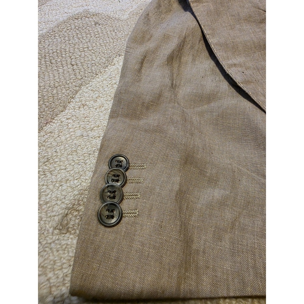 LONDONAIR Vintage Tan Linen 2 Button Blazer Sport Coat Beige Mens 42 R J22222 - Picture 4 of 7